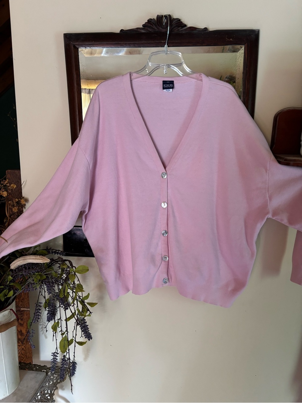 VTG Honors 90's Pink Button-down Cardigan Sweater 100% Cotton Made In USA 26-28W